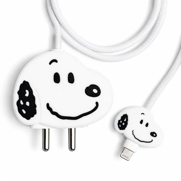 Snoopy_Silicone_Charger_Cable_Protector_Set_Of_4_White-_Only_for_Iphone_(18-20_Watt_Charger)