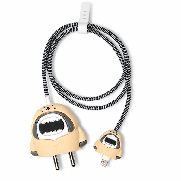 Silicone_Cable_Protector_Cat_Face_Design_Charger_Off_White_Set_Of_4-_Only_for_Iphone_(18-20_Watt_Charger)