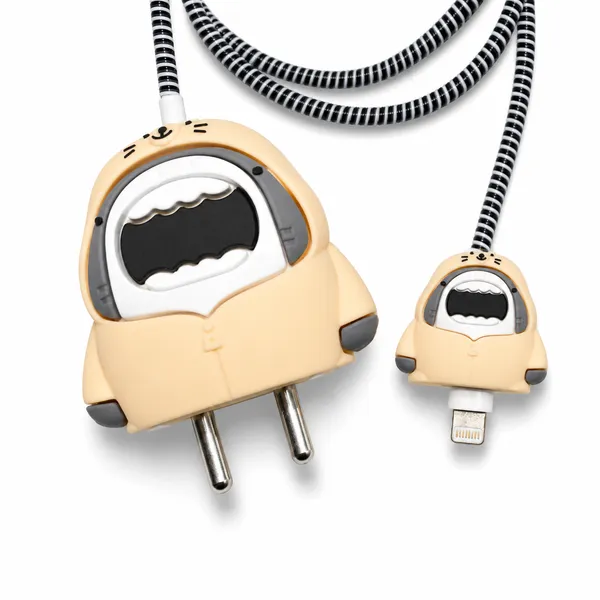 Silicone_Cable_Protector_Cat_Face_Design_Charger_Off_White_Set_Of_4-_Only_for_Iphone_(18-20_Watt_Charger)
