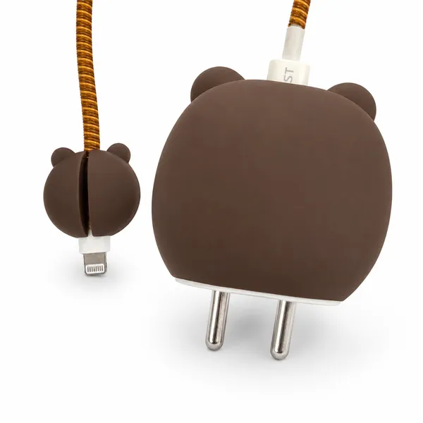 Silicone_Cable_Protector_Bear_Face_Design_Charger_Dark_Brown_Set_Of_4-_Only_for_Iphone_(18-20_Watt_Charger)