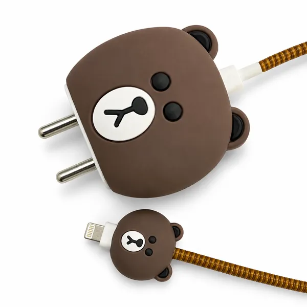 Silicone_Cable_Protector_Bear_Face_Design_Charger_Dark_Brown_Set_Of_4-_Only_for_Iphone_(18-20_Watt_Charger)