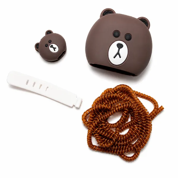Silicone_Cable_Protector_Bear_Face_Design_Charger_Dark_Brown_Set_Of_4-_Only_for_Iphone_(18-20_Watt_Charger)