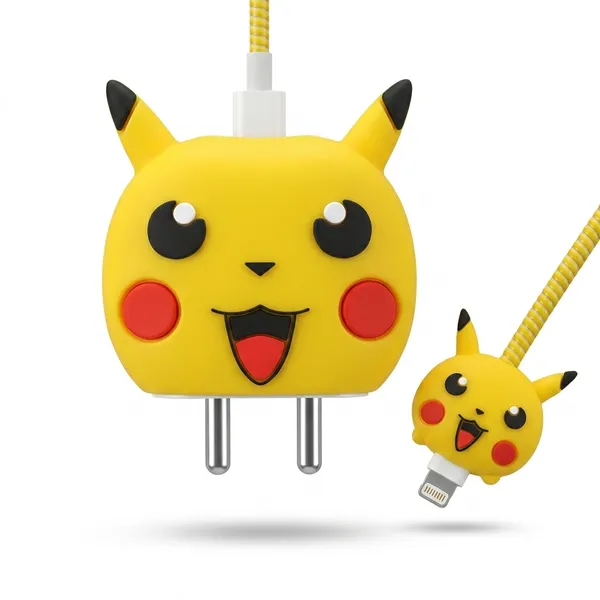 Silicone_Cable_Protector_Pikachu_Face_Design_Charger_Yellow_Set_Of_4-_Only_for_Iphone_(18-20_Watt_Charger)