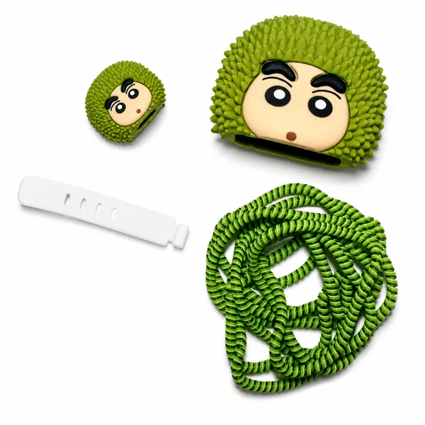 Green_Durian_Character_Silicone_Cable_Protector_Set_Of_4-_Only_for_Iphone_(18-20_Watt_Charger)