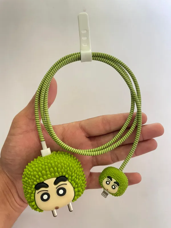 Green_Durian_Character_Silicone_Cable_Protector_Set_Of_4-_Only_for_Iphone_(18-20_Watt_Charger)