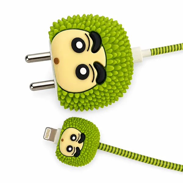 Green_Durian_Character_Silicone_Cable_Protector_Set_Of_4-_Only_for_Iphone_(18-20_Watt_Charger)