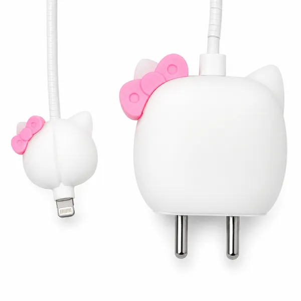 Silicone_Cable_Protector_Hello_Kitty_Design_Charger_White_Pink_Set_Of_4-_Only_for_Iphone_(18-20_Watt_Charger)