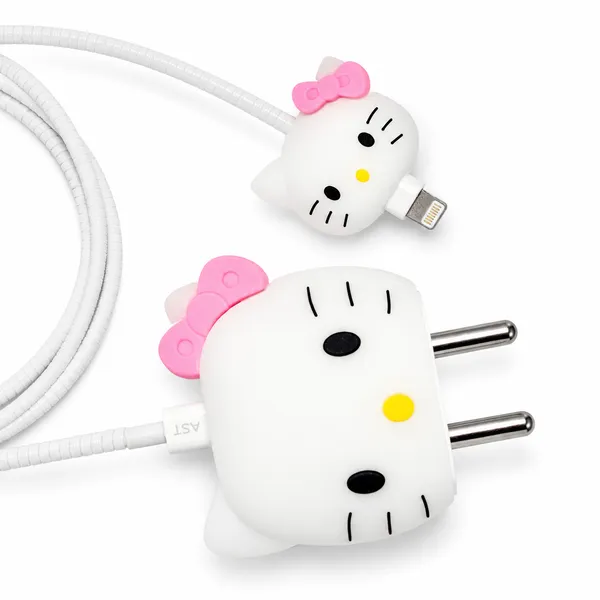 Silicone_Cable_Protector_Hello_Kitty_Design_Charger_White_Pink_Set_Of_4-_Only_for_Iphone_(18-20_Watt_Charger)