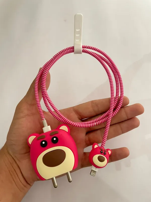 Pink_Bear_Face_Silicone_Cable_Protector_Set_Of_4-_Only_for_Iphone_(18-20_Watt_Charger)