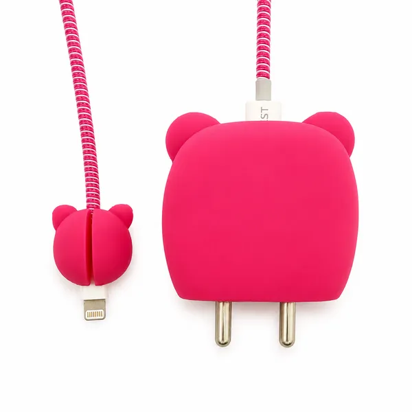 Pink_Bear_Face_Silicone_Cable_Protector_Set_Of_4-_Only_for_Iphone_(18-20_Watt_Charger)