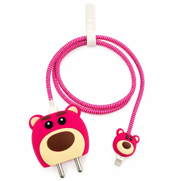 Pink_Bear_Face_Silicone_Cable_Protector_Set_Of_4-_Only_for_Iphone_(18-20_Watt_Charger)
