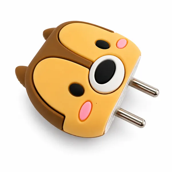 Silicone_Cable_Protector_Chipmunk_Face_Design_Charger_Brown_Set_Of_4-_Only_for_Iphone_(18-20_Watt_Charger)