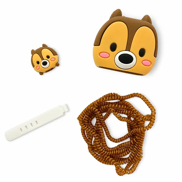 Silicone_Cable_Protector_Chipmunk_Face_Design_Charger_Brown_Set_Of_4-_Only_for_Iphone_(18-20_Watt_Charger)