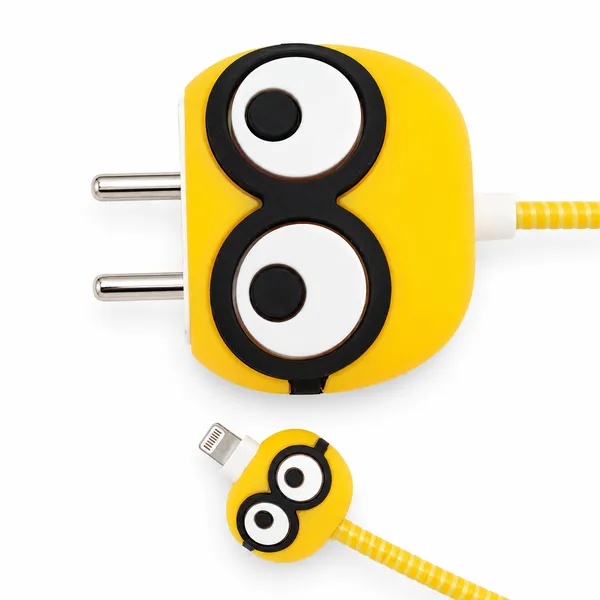 Yellow_Minion_Character_Silicone_Cable_Protector_Set_Of_4-_Only_for_Iphone_(18-20_Watt_Charger)