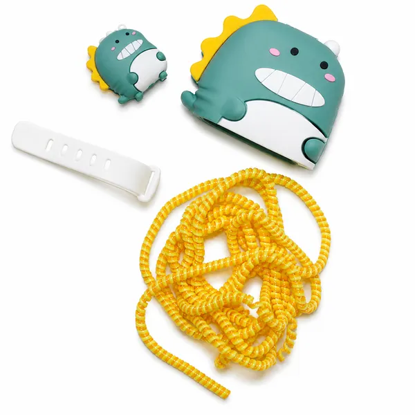 Silicone_Cable_Protector_Dinosaur_Character_Design_Charger_Green_Set_Of_4-_Only_for_Iphone_(18-20_Watt_Charger)