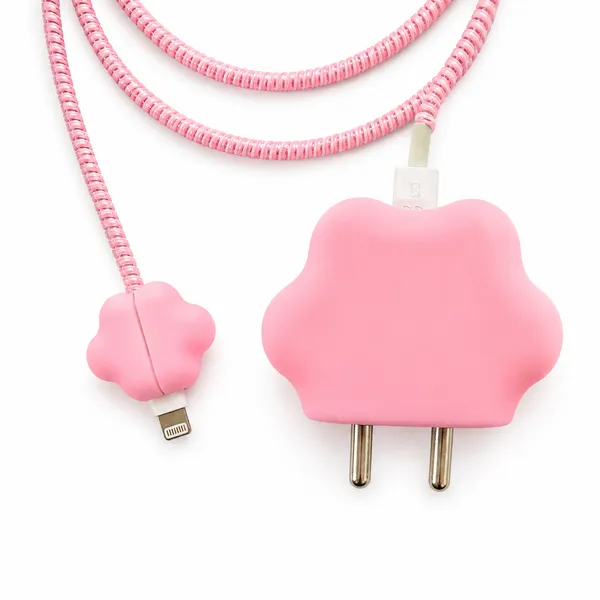 Silicone_Cable_Protector_Paw_Print_Design_Charger_Pink_Set_Of_4-_Only_for_Iphone_(18-20_Watt_Charger)