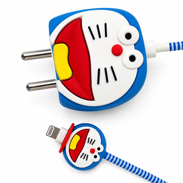 Silicone_Cable_Protector_Doraemon_Character_Design_Charger_Blue_Set_Of_4-_Only_for_Iphone_(18-20_Watt_Charger)