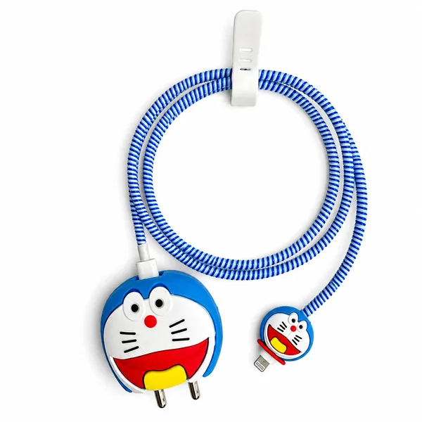 Silicone_Cable_Protector_Doraemon_Character_Design_Charger_Blue_Set_Of_4-_Only_for_Iphone_(18-20_Watt_Charger)