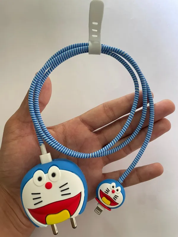 Silicone_Cable_Protector_Doraemon_Character_Design_Charger_Blue_Set_Of_4-_Only_for_Iphone_(18-20_Watt_Charger)
