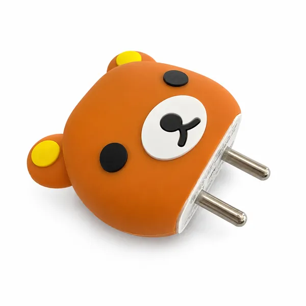 Silicone_Cable_Protector_Bear_Face_Squishy_Design_Charger_Orange_Set_Of_4-_Only_for_Iphone_(18-20_Watt_Charger)