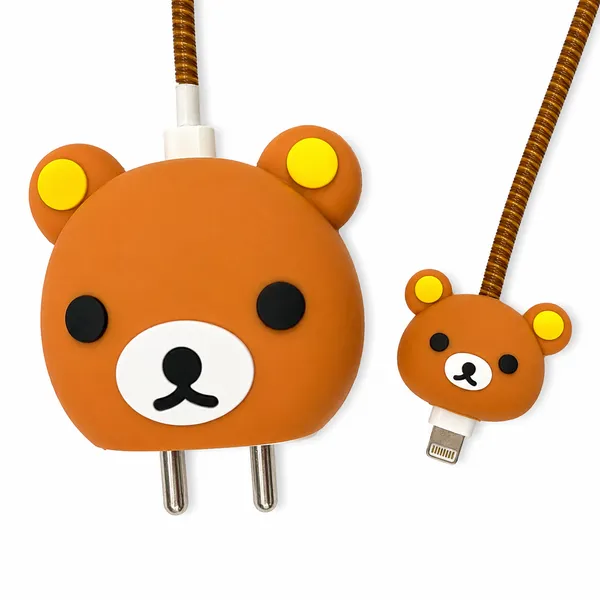 Silicone_Cable_Protector_Bear_Face_Squishy_Design_Charger_Orange_Set_Of_4-_Only_for_Iphone_(18-20_Watt_Charger)
