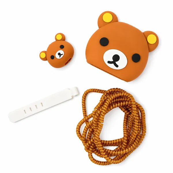 Silicone_Cable_Protector_Bear_Face_Squishy_Design_Charger_Orange_Set_Of_4-_Only_for_Iphone_(18-20_Watt_Charger)