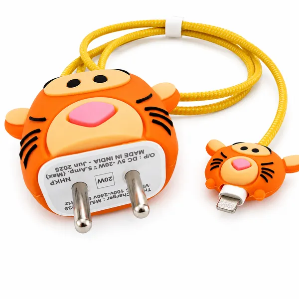 Tiger_Character_Silicone_Charger_Cable_Protector_Set_Of_4-_Only_for_Iphone_(18-20_Watt_Charger)