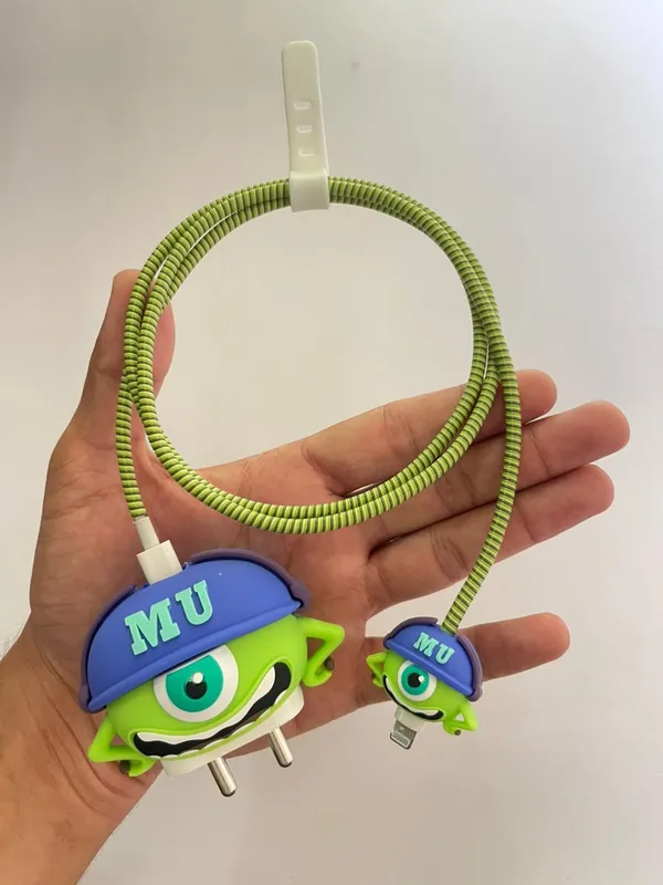 Green_One_Eyed_Monster_Silicone_Cable_Protector_Set_Of_4-_Only_for_Iphone_(18-20_Watt_Charger)