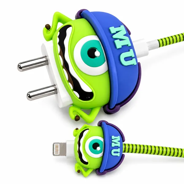Green_One_Eyed_Monster_Silicone_Cable_Protector_Set_Of_4-_Only_for_Iphone_(18-20_Watt_Charger)