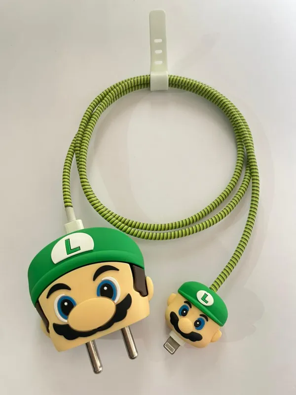 Green_Luigi_Character_Silicone_Cable_Protector_Set_Of_4-_Only_for_Iphone_(18-20_Watt_Charger)