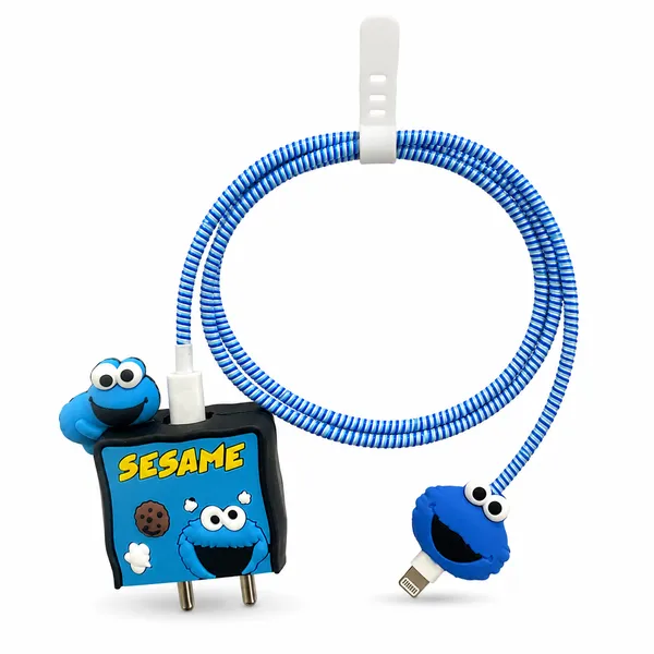 Silicone_Cable_Protector_Cookie_Monster_Design_Charger_Blue_Set_Of_4-_Only_for_Iphone_(18-20_Watt_Charger)