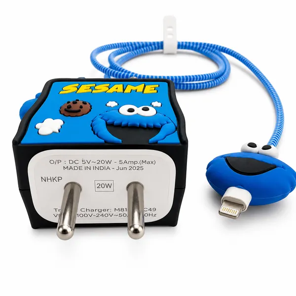 Silicone_Cable_Protector_Cookie_Monster_Design_Charger_Blue_Set_Of_4-_Only_for_Iphone_(18-20_Watt_Charger)