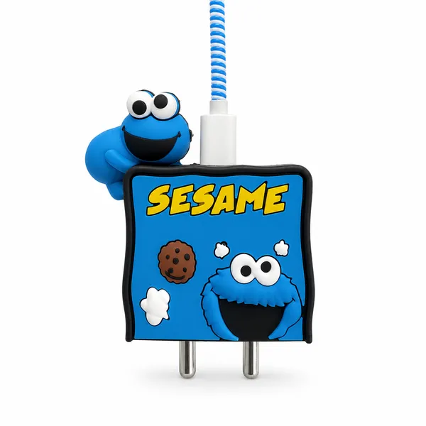 Silicone_Cable_Protector_Cookie_Monster_Design_Charger_Blue_Set_Of_4-_Only_for_Iphone_(18-20_Watt_Charger)