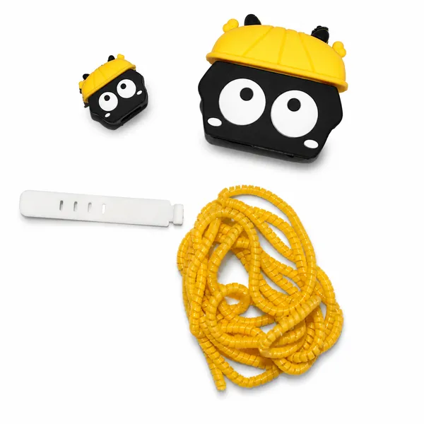 Bee_Character_Silicone_Charger_Cable_Protector_Set_Of_4_Yellow-_Only_for_Iphone_(18-20_Watt_Charger)