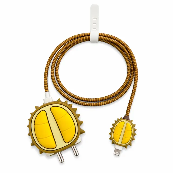 Silicone_Cable_Protector_Durian_Shape_Design_Charger_Yellow_Set_Of_4-_Only_for_Iphone_(18-20_Watt_Charger)
