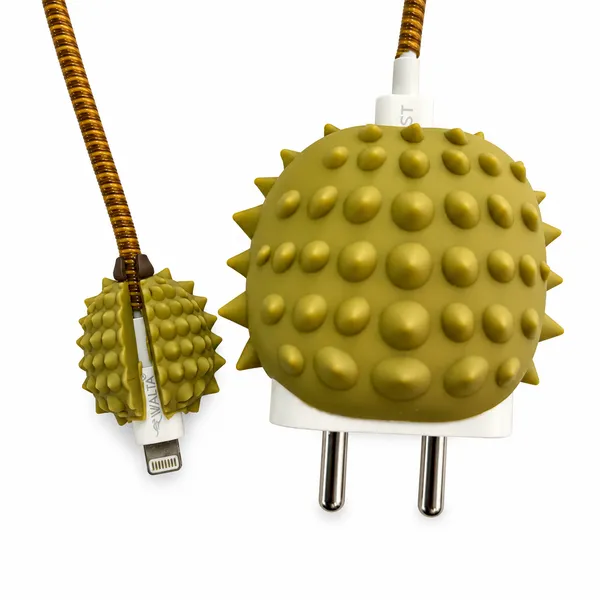 Silicone_Cable_Protector_Durian_Shape_Design_Charger_Yellow_Set_Of_4-_Only_for_Iphone_(18-20_Watt_Charger)