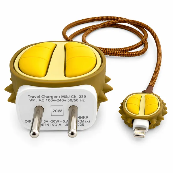 Silicone_Cable_Protector_Durian_Shape_Design_Charger_Yellow_Set_Of_4-_Only_for_Iphone_(18-20_Watt_Charger)