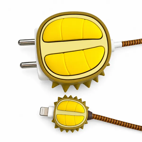 Silicone_Cable_Protector_Durian_Shape_Design_Charger_Yellow_Set_Of_4-_Only_for_Iphone_(18-20_Watt_Charger)