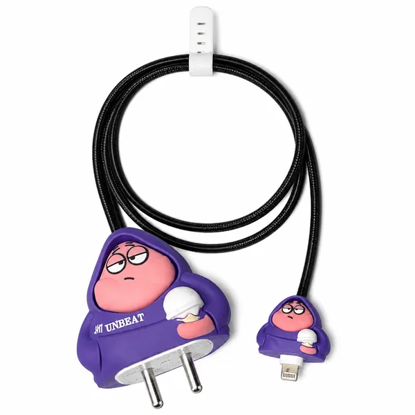 Silicone_Cable_Protector_Hoodie_Character_Design_Charger_Purple_Set_Of_4-_Only_for_Iphone_(18-20_Watt_Charger)