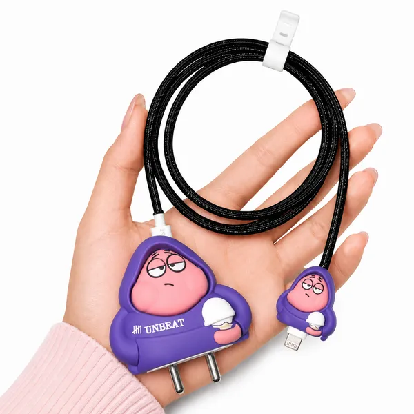 Silicone_Cable_Protector_Hoodie_Character_Design_Charger_Purple_Set_Of_4-_Only_for_Iphone_(18-20_Watt_Charger)