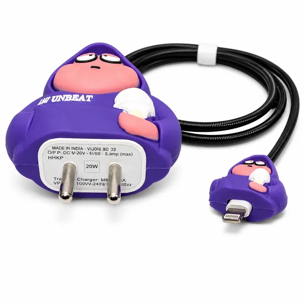 Silicone_Cable_Protector_Hoodie_Character_Design_Charger_Purple_Set_Of_4-_Only_for_Iphone_(18-20_Watt_Charger)