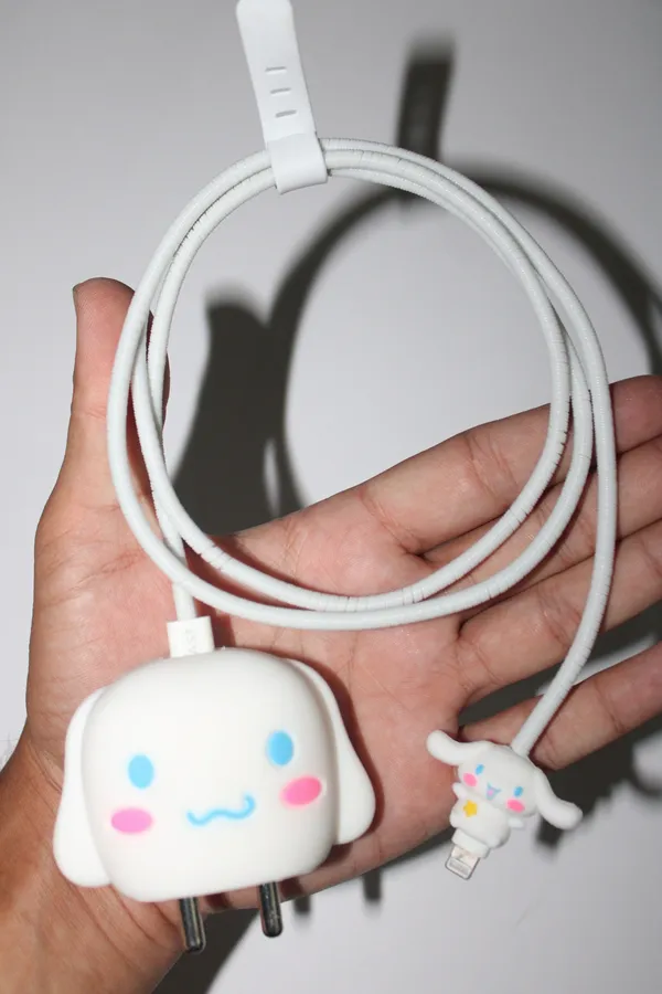 White_Cartoon_Character_Silicone_Cable_Protector_Set_Of_4-_Only_for_Iphone_(18-20_Watt_Charger)