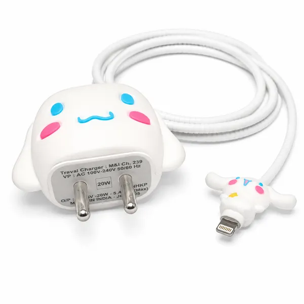 White_Cartoon_Character_Silicone_Cable_Protector_Set_Of_4-_Only_for_Iphone_(18-20_Watt_Charger)