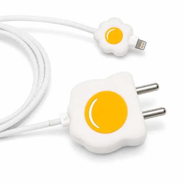 Yellow_Fried_Egg_Silicone_Cable_Protector_Set_Of_4-_Only_for_Iphone_(18-20_Watt_Charger)