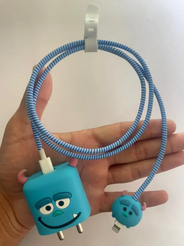 Silicone_Cable_Protector_Monster_Character_Design_Charger_Blue_Set_Of_4-_Only_for_Iphone_(18-20_Watt_Charger)