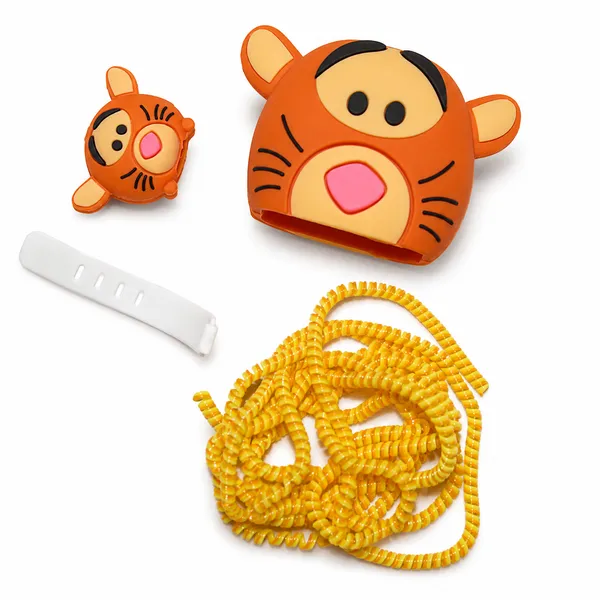 Silicone_Cable_Protector_Tiger_Face_Design_Charger_Orange_Set_Of_4-_Only_for_Iphone_(18-20_Watt_Charger)
