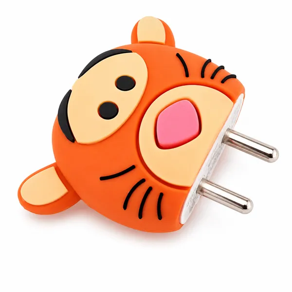 Silicone_Cable_Protector_Tiger_Face_Design_Charger_Orange_Set_Of_4-_Only_for_Iphone_(18-20_Watt_Charger)