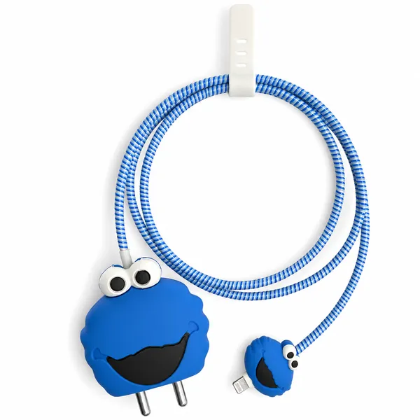 Cookie_Monster_Silicone_Charger_Cable_Protector_Set_Of_4_Blue-_Only_for_Iphone_(18-20_Watt_Charger)