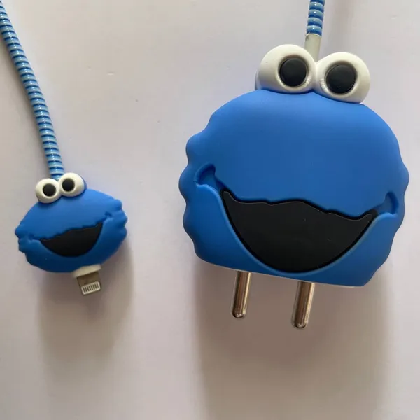 Cookie_Monster_Silicone_Charger_Cable_Protector_Set_Of_4_Blue-_Only_for_Iphone_(18-20_Watt_Charger)