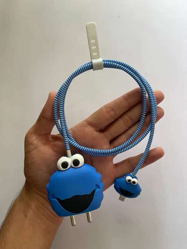 Cookie_Monster_Silicone_Charger_Cable_Protector_Set_Of_4_Blue-_Only_for_Iphone_(18-20_Watt_Charger)